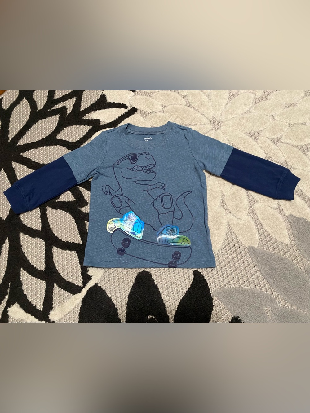 Carter's Baby Boy Long-Sleeve Tee Blue Skateboarding Dinosaur 12 Month